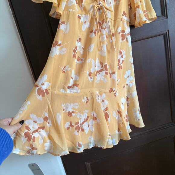 ABERCROMBIE | Orange Floral Flutter Sleeve Keyhole Mini Dress | Small BNWT - Picture 5 of 8